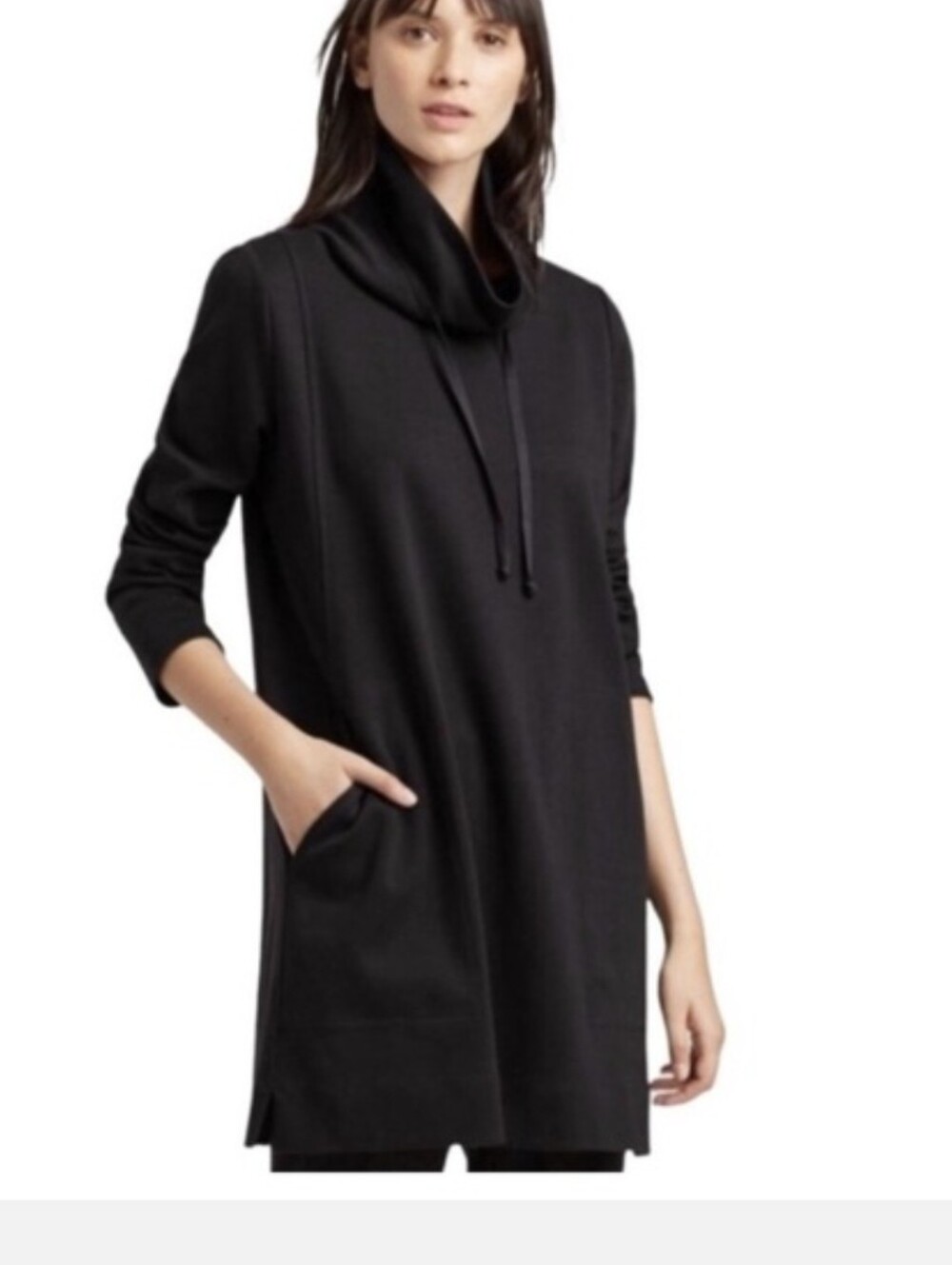 Eileen Fisher Black Cowl-Neck Longline Sweater Tunic Sz.S